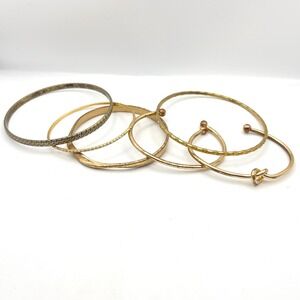 Mixed‎ Gold Tone Bangle Bracelet Lot Love Knot Rhinestone Textured Stacking Set